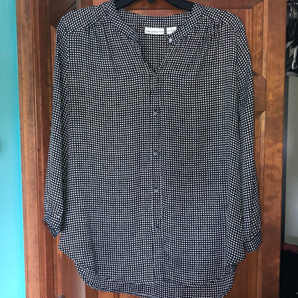Black and white mini polka dot blouse